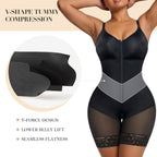V-Panel Side Bust Padded Front Zip Mid-Thigh Faja Bodysuit