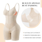 V-Panel Side Bust Padded Front Zip Mid-Thigh Faja Bodysuit
